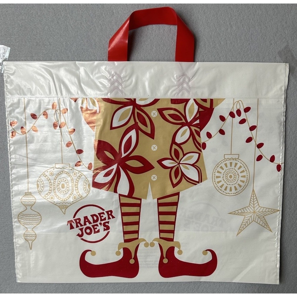 20 Trader Joe's Elf Christmas Reusable Plastic Tote Bags New Discontinued